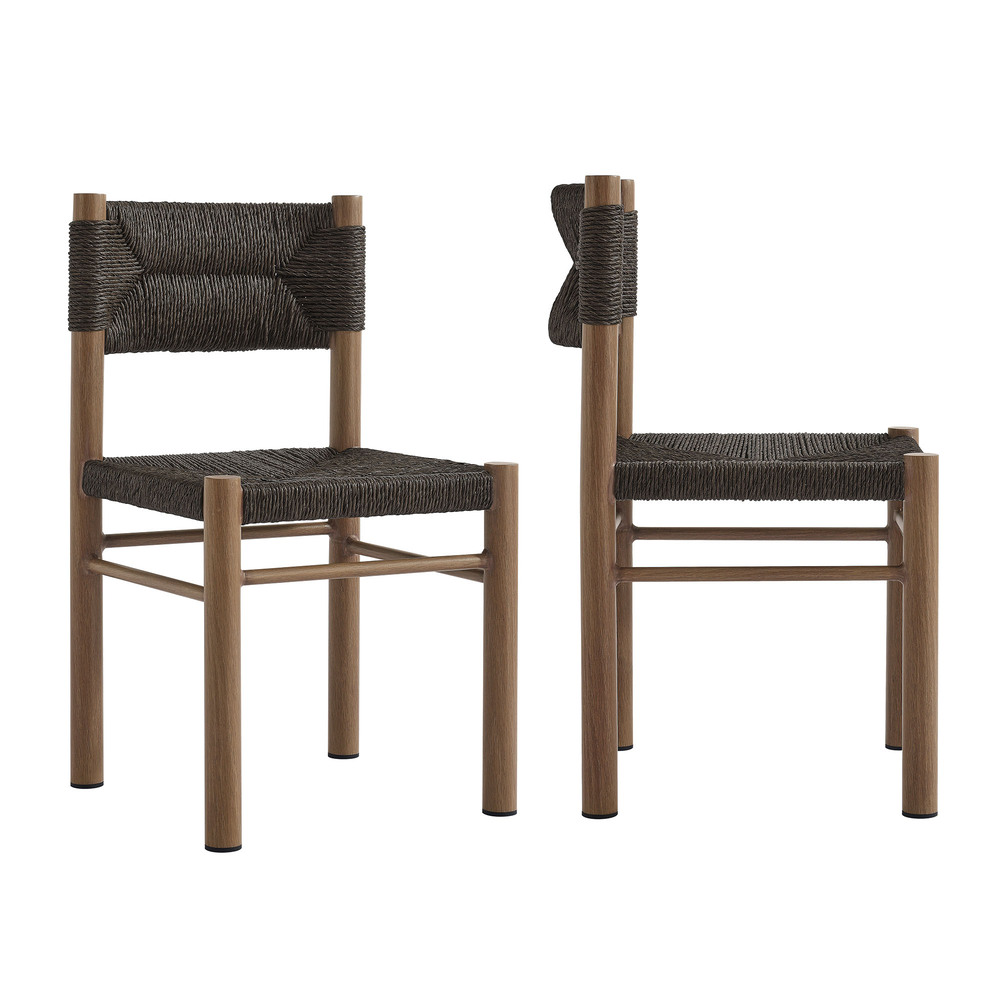 Parkland Outdoor Patio Rattan and Aluminum Dining Side Chairs Set of 2 in Walnut by Modway