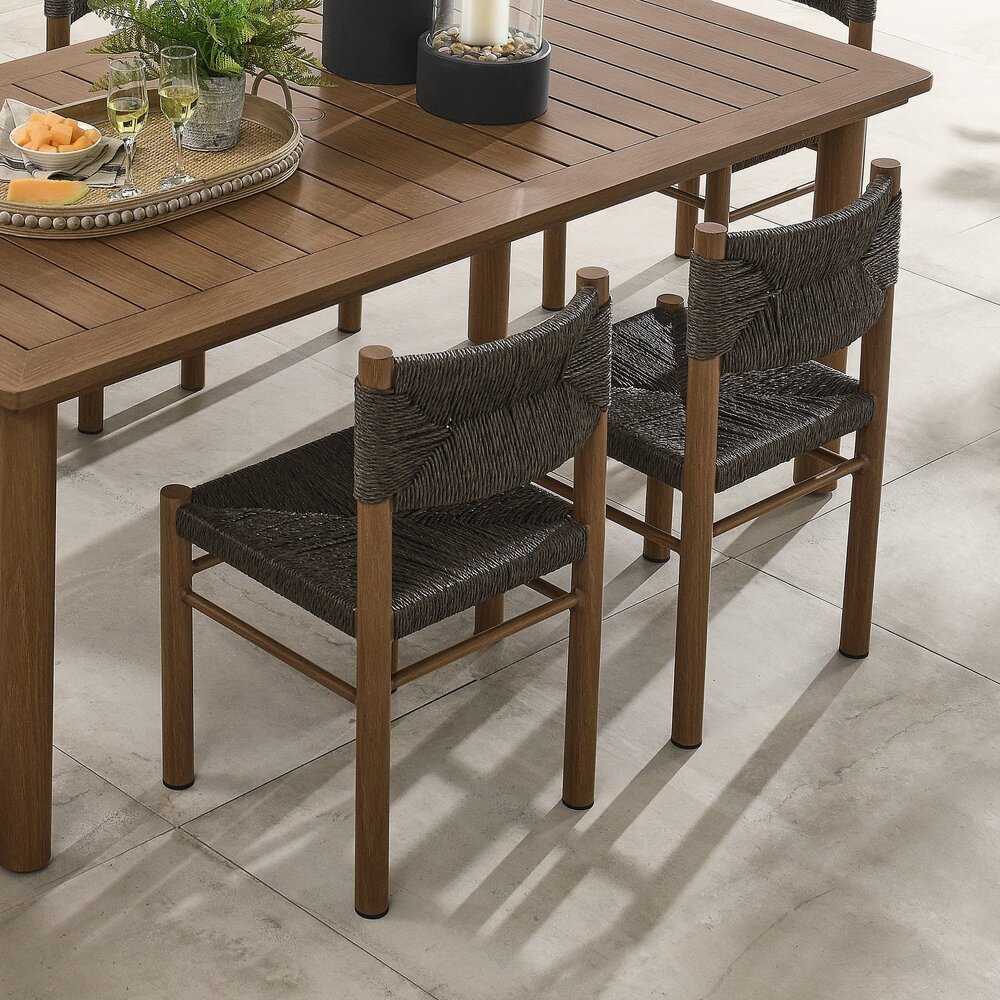 Parkland Outdoor Patio Rattan and Aluminum Dining Side Chairs Set of 2 in Walnut by Modway - Image 9