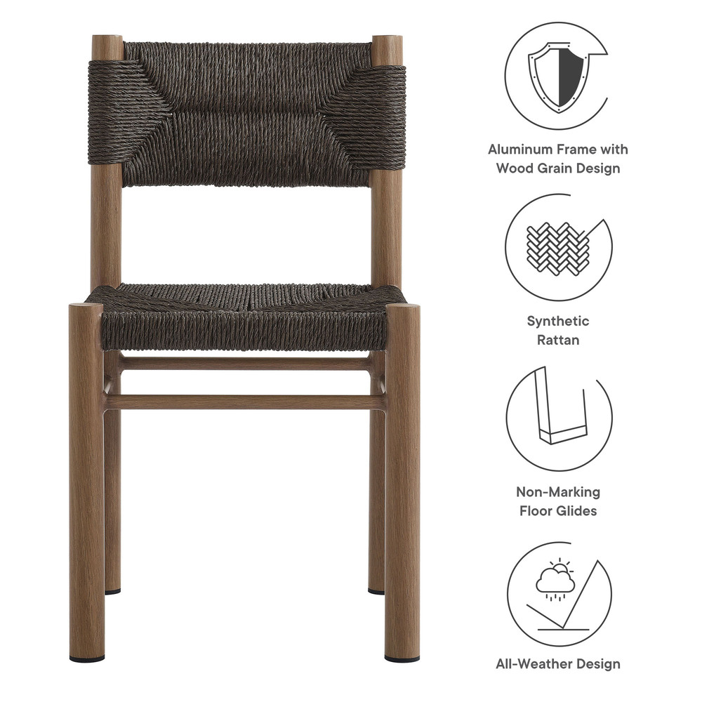 Parkland Outdoor Patio Rattan and Aluminum Dining Side Chairs Set of 2 in Walnut by Modway - Image 2