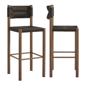 Parkland Outdoor Patio Rattan and Aluminum Bar Stools Set of 2 in Walnut by Modway