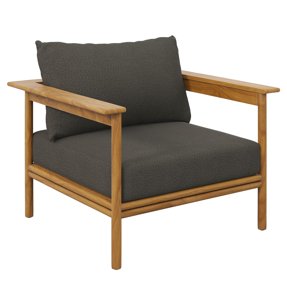 Wren Outdoor Patio Teak Wood Armchair and Ottoman Set in Natural Flint Gray by Modway - Image 5