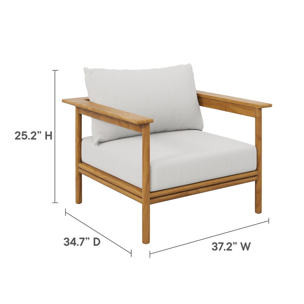 Wren Outdoor Patio Teak Wood Armchair and Ottoman Set in Natural Sail by Modway - Image 3
