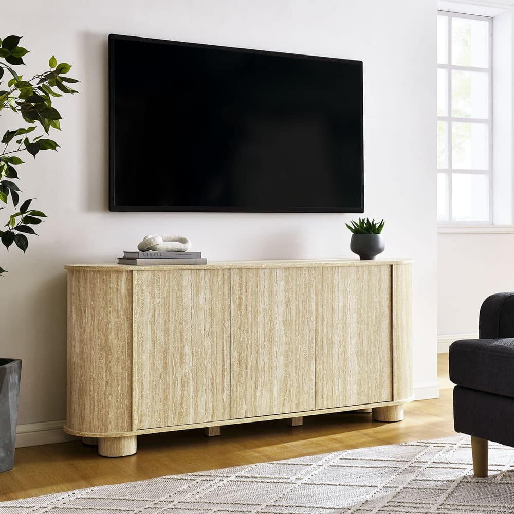 Overture 63" Oval Faux Travertine Sideboard in Travertine by Modway - Image 8