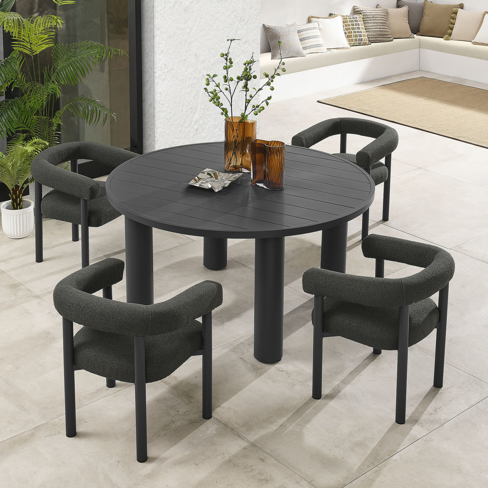 Nautica 5-Piece Round Outdoor Patio Aluminum Dining Table and Chairs Set in Charcoal Graphite by Modway - Image 12