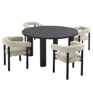 Nautica 5-Piece Round Outdoor Patio Aluminum Dining Table and Chairs Set in Ivory Graphite by Modway