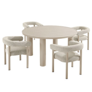 Nautica 5-Piece Round Outdoor Patio Aluminum Dining Table and Chairs Set in Ivory Taupe by Modway