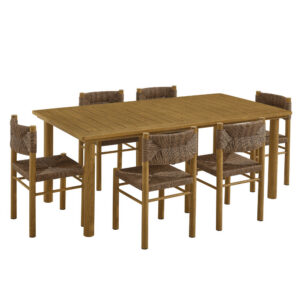 Parkland 7-Piece Rectangular Outdoor Patio Rattan and Aluminum Dining Table and Chairs Set in Natural by Modway