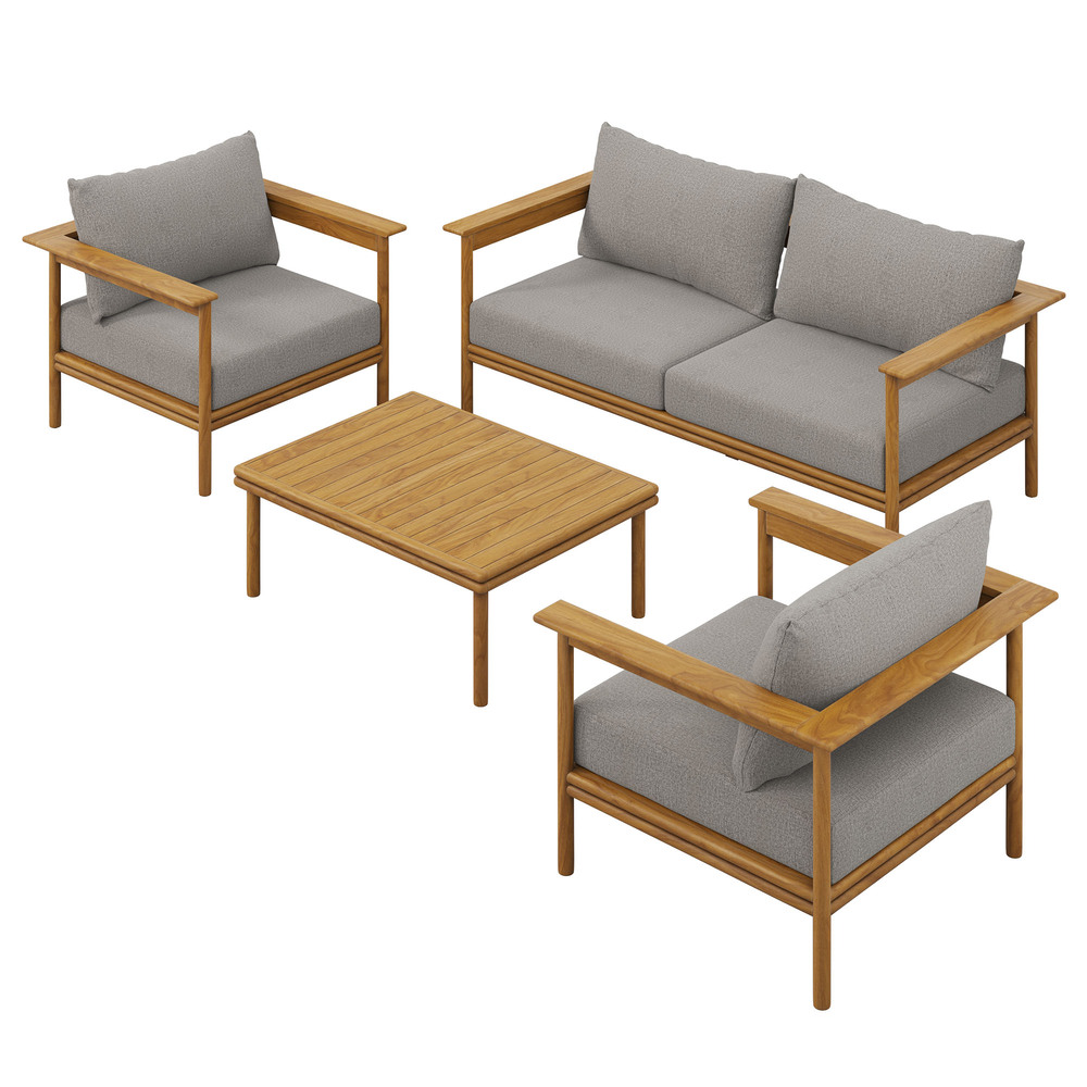 Wren 4-Piece Outdoor Patio Teak Wood Furniture Set in Natural Driftwood by Modway
