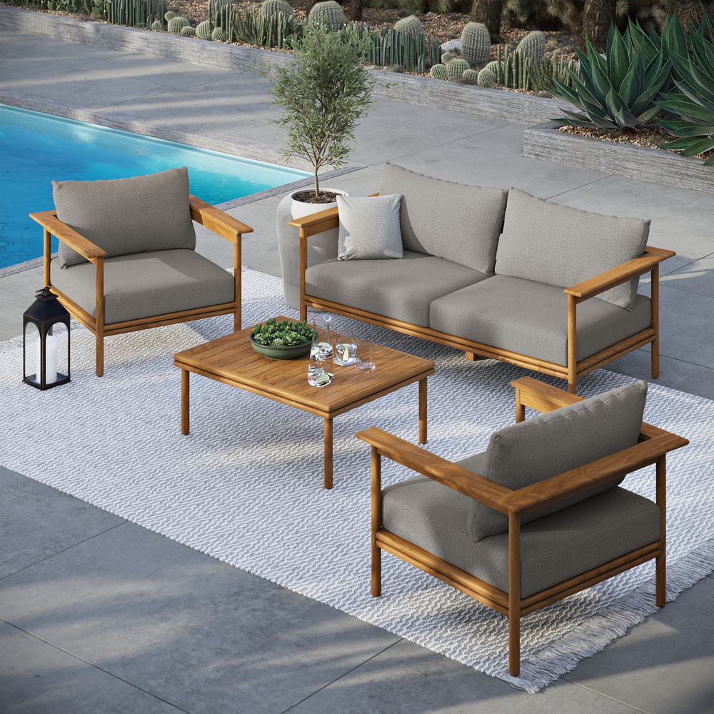 Wren 4-Piece Outdoor Patio Teak Wood Furniture Set in Natural Driftwood by Modway - Image 9