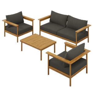 Wren 4-Piece Outdoor Patio Teak Wood Furniture Set in Natural Flint Gray by Modway