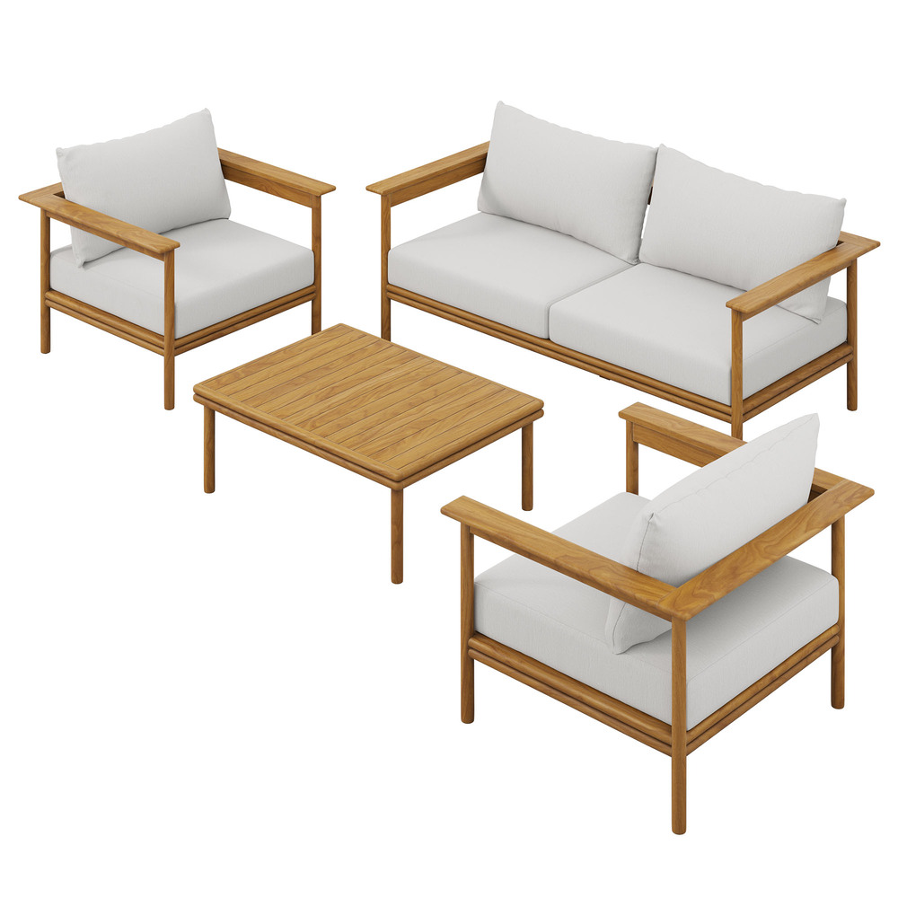 Wren 4-Piece Outdoor Patio Teak Wood Furniture Set in Natural Sail by Modway