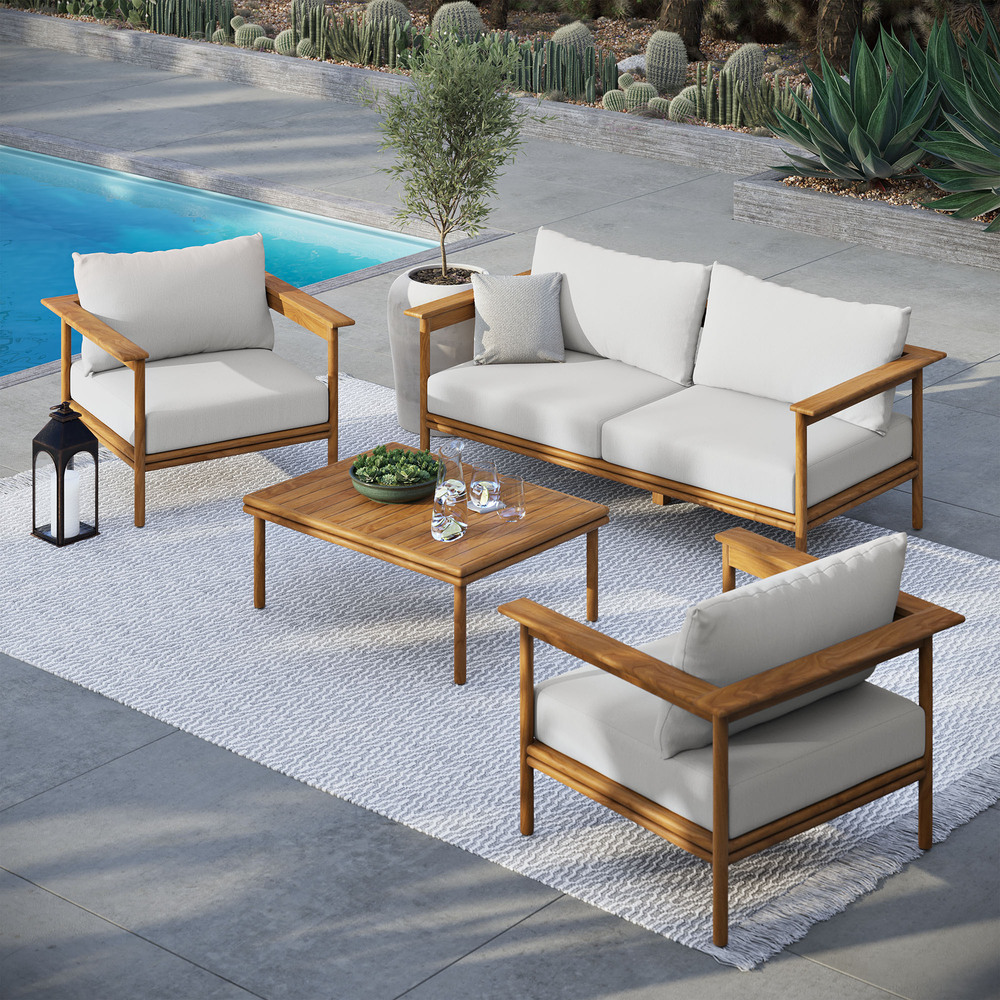 Wren 4-Piece Outdoor Patio Teak Wood Furniture Set in Natural Sail by Modway - Image 9