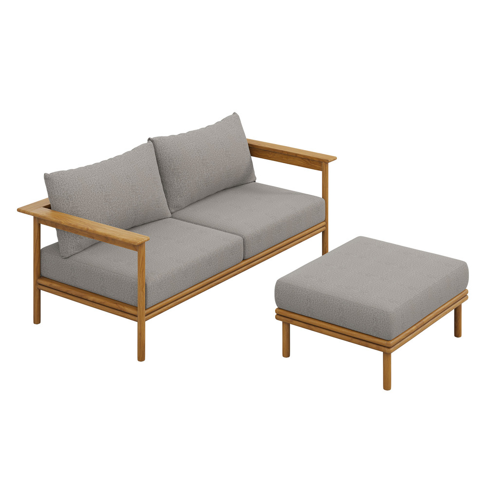 Wren 2-Piece Outdoor Patio Teak Wood Sofa and Ottoman Set in Natural Driftwood by Modway