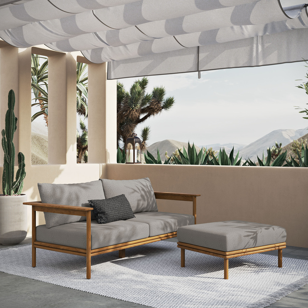 Wren 2-Piece Outdoor Patio Teak Wood Sofa and Ottoman Set in Natural Driftwood by Modway - Image 7