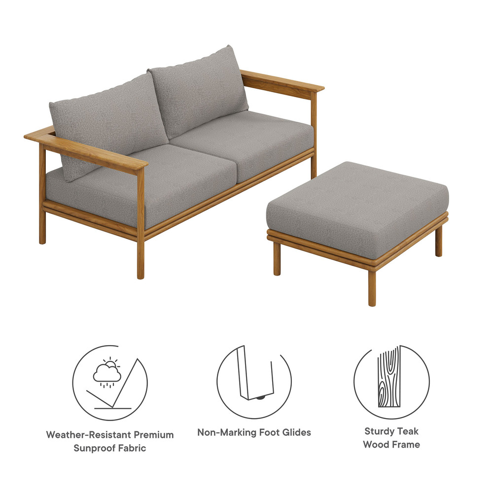 Wren 2-Piece Outdoor Patio Teak Wood Sofa and Ottoman Set in Natural Driftwood by Modway - Image 2