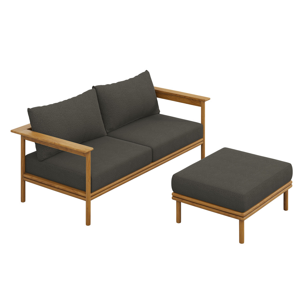 Wren 2-Piece Outdoor Patio Teak Wood Sofa and Ottoman Set in Natural Flint Gray by Modway