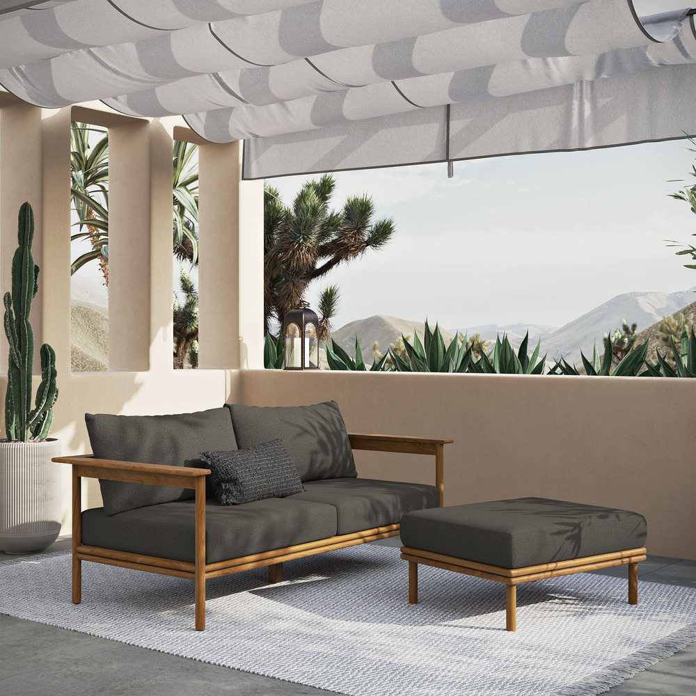 Wren 2-Piece Outdoor Patio Teak Wood Sofa and Ottoman Set in Natural Flint Gray by Modway - Image 7
