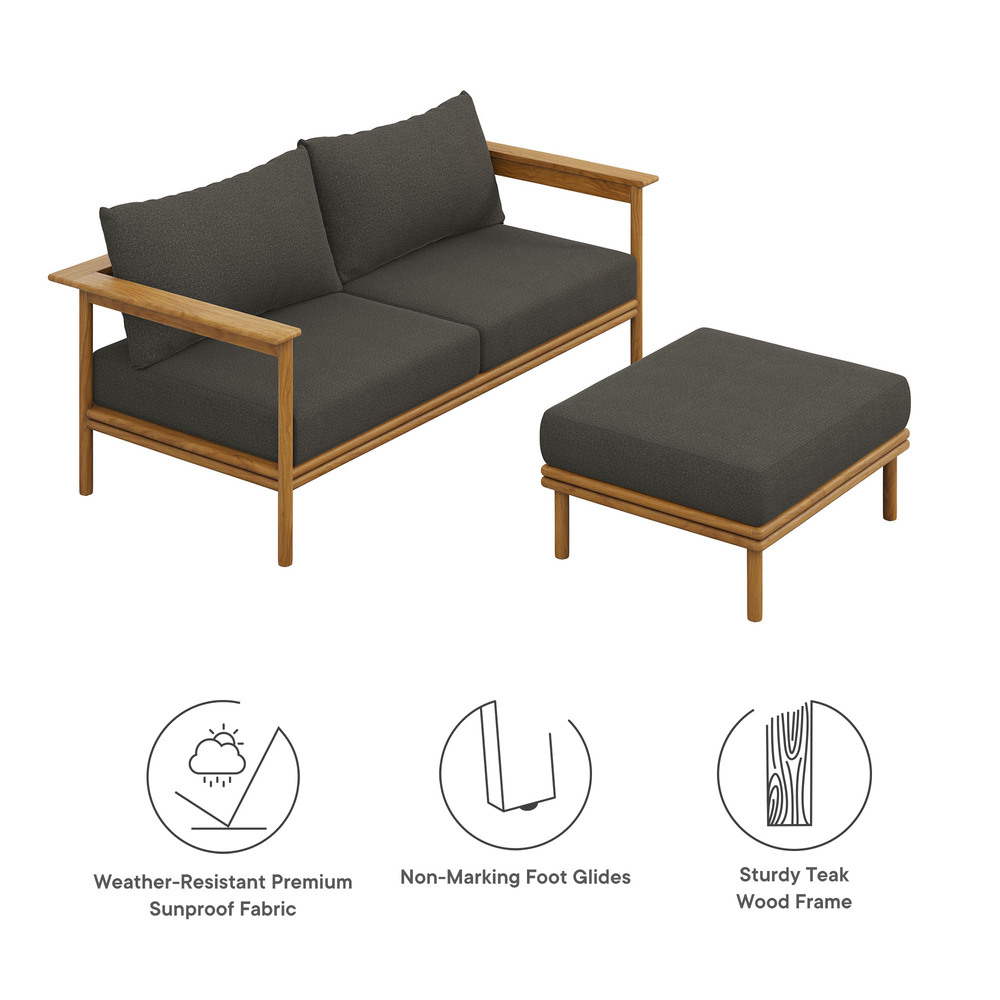 Wren 2-Piece Outdoor Patio Teak Wood Sofa and Ottoman Set in Natural Flint Gray by Modway - Image 2