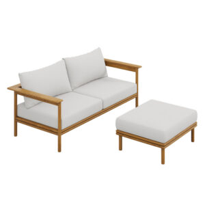 Wren 2-Piece Outdoor Patio Teak Wood Sofa and Ottoman Set in Natural Sail by Modway