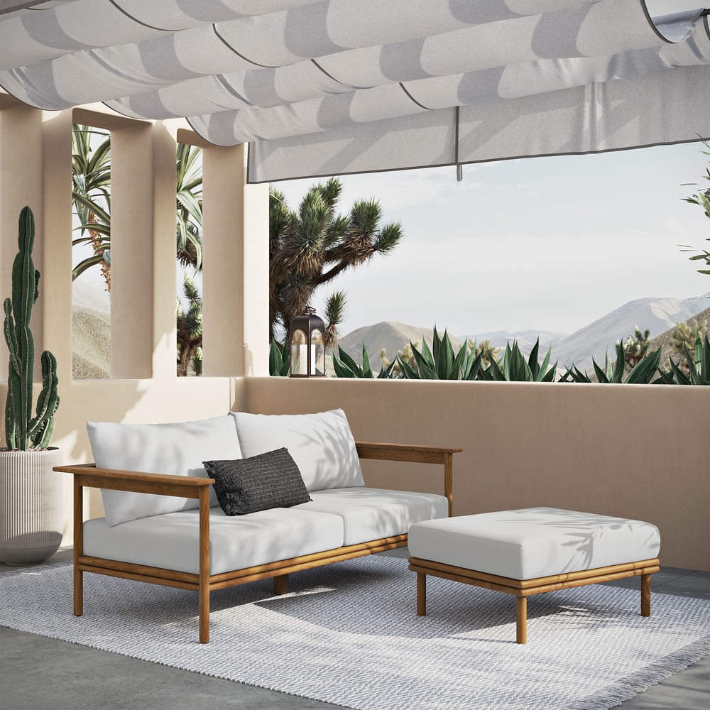 Wren 2-Piece Outdoor Patio Teak Wood Sofa and Ottoman Set in Natural Sail by Modway - Image 7