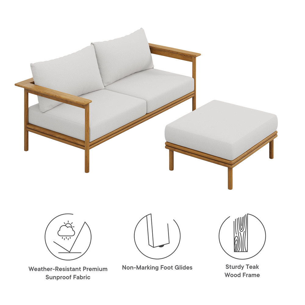 Wren 2-Piece Outdoor Patio Teak Wood Sofa and Ottoman Set in Natural Sail by Modway - Image 2