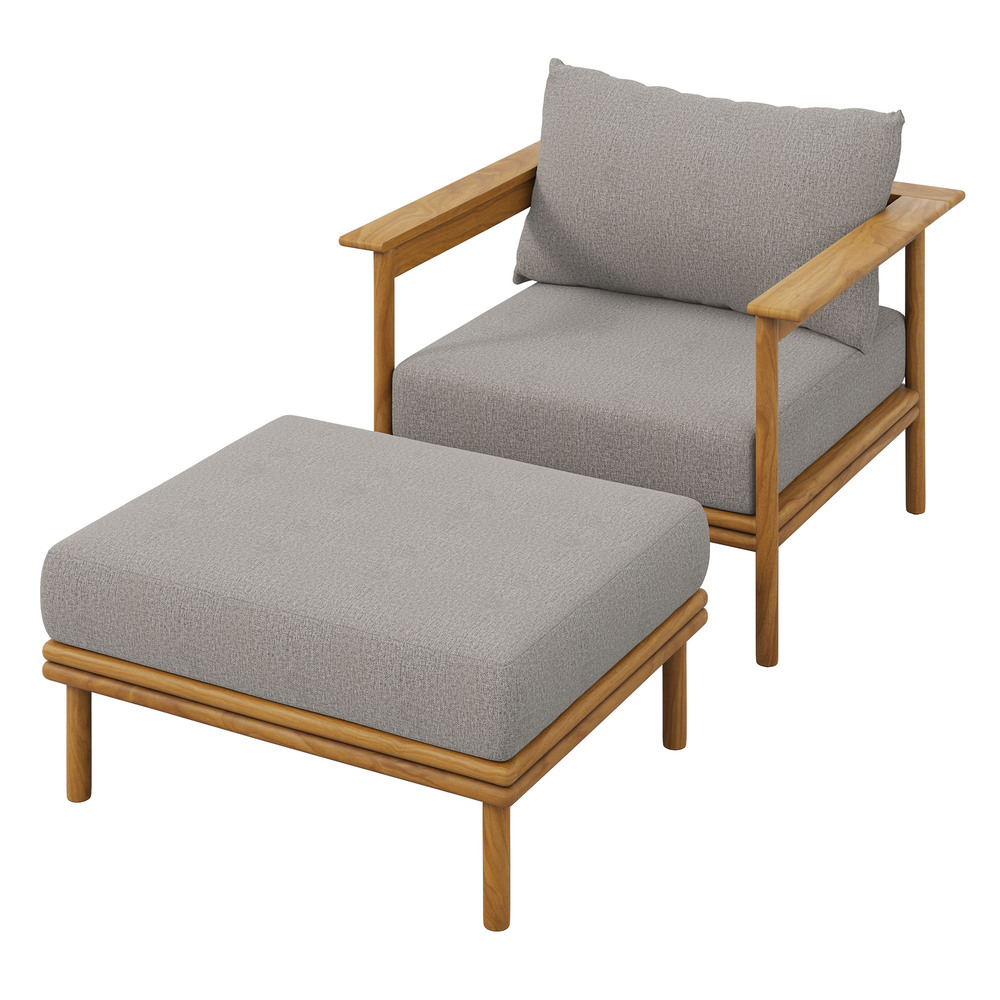 Wren Outdoor Patio Teak Wood Armchair and Ottoman Set in Natural Driftwood by Modway