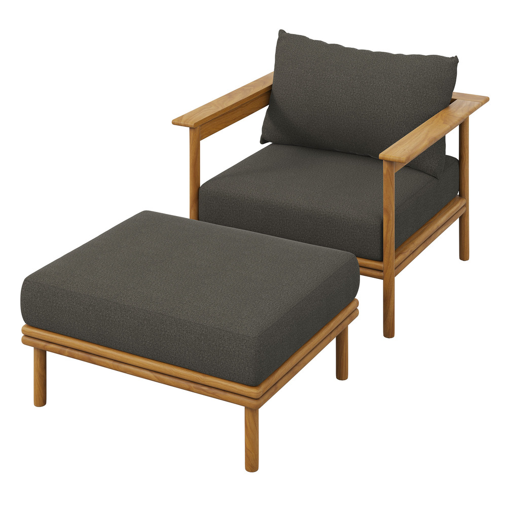 Wren Outdoor Patio Teak Wood Armchair and Ottoman Set in Natural Flint Gray by Modway