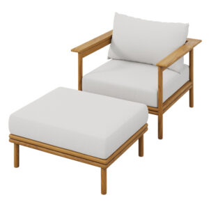 Wren Outdoor Patio Teak Wood Armchair and Ottoman Set in Natural Sail by Modway