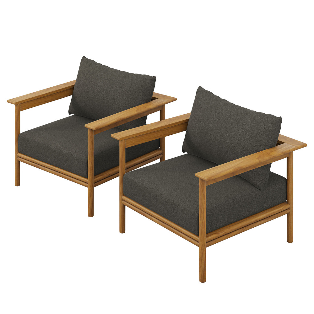 Wren Outdoor Patio Teak Wood Armchair Set of 2 in Natural Flint Gray by Modway
