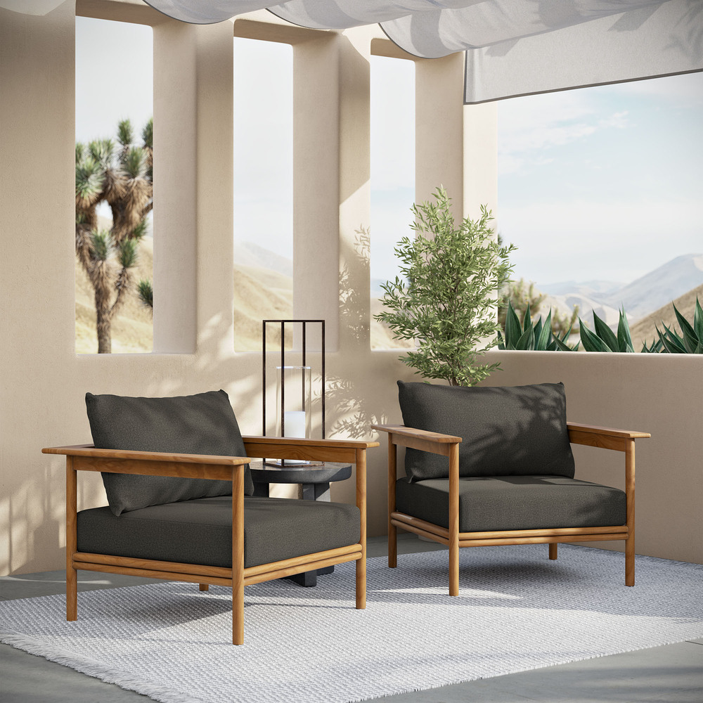 Wren Outdoor Patio Teak Wood Armchair Set of 2 in Natural Flint Gray by Modway - Image 10