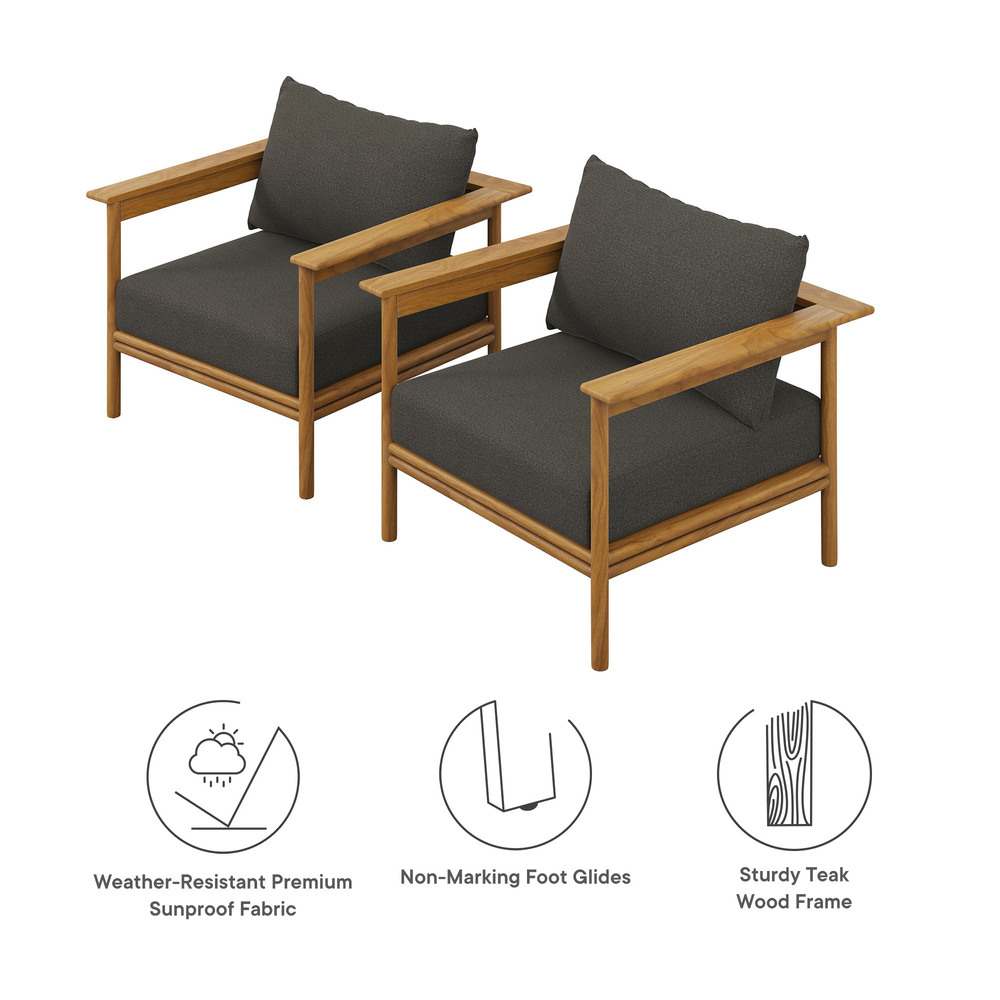 Wren Outdoor Patio Teak Wood Armchair Set of 2 in Natural Flint Gray by Modway - Image 2