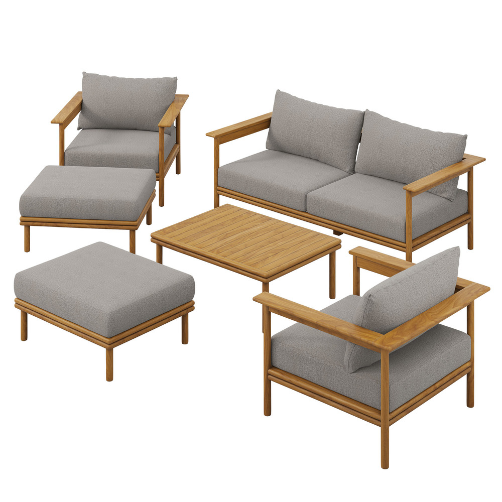 Wren 6-Piece Outdoor Patio Teak Wood Furniture Set in Natural Driftwood by Modway