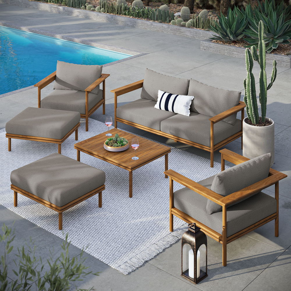 Wren 6-Piece Outdoor Patio Teak Wood Furniture Set in Natural Driftwood by Modway - Image 11