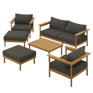 Wren 6-Piece Outdoor Patio Teak Wood Furniture Set in Natural Flint Gray by Modway
