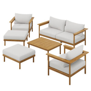 Wren 6-Piece Outdoor Patio Teak Wood Furniture Set in Natural Sail by Modway