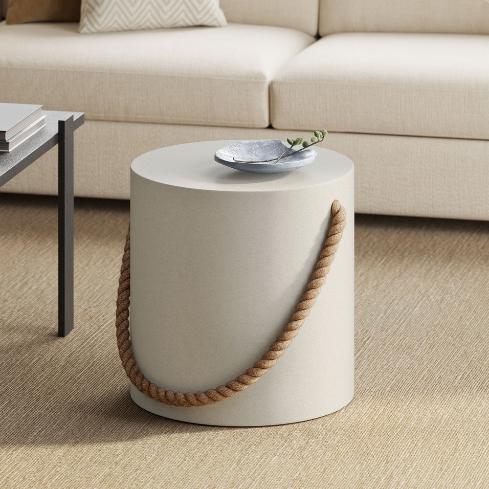 Isera Indoor - Outdoor Patio Rope Concrete Side Table Stool in Light Gray by Modway - Image 6