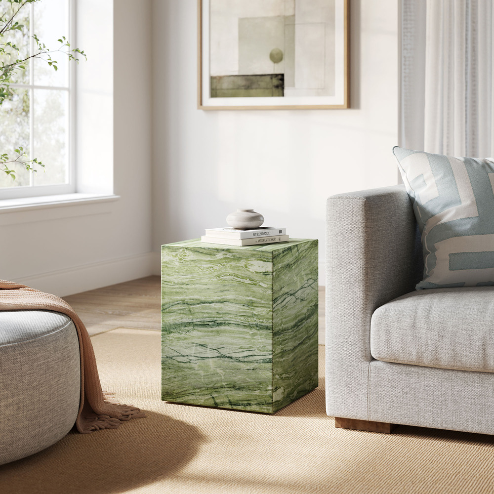 Jordana Square Plinth Indoor - Outdoor Patio Concrete Side Table in Green Marble by Modway - Image 7