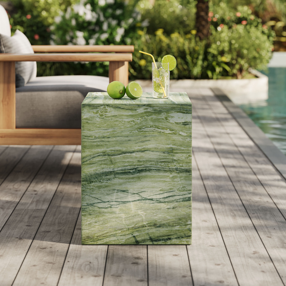 Jordana Square Plinth Indoor - Outdoor Patio Concrete Side Table in Green Marble by Modway - Image 8