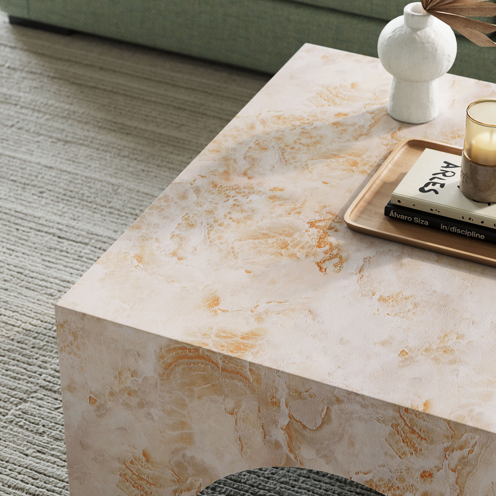 Valen Indoor - Outdoor Patio Arched Concrete Coffee Table in Honey Onyx by Modway - Image 12