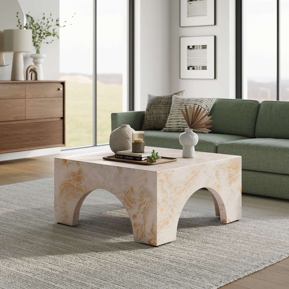 Valen Indoor - Outdoor Patio Arched Concrete Coffee Table in Honey Onyx by Modway - Image 11