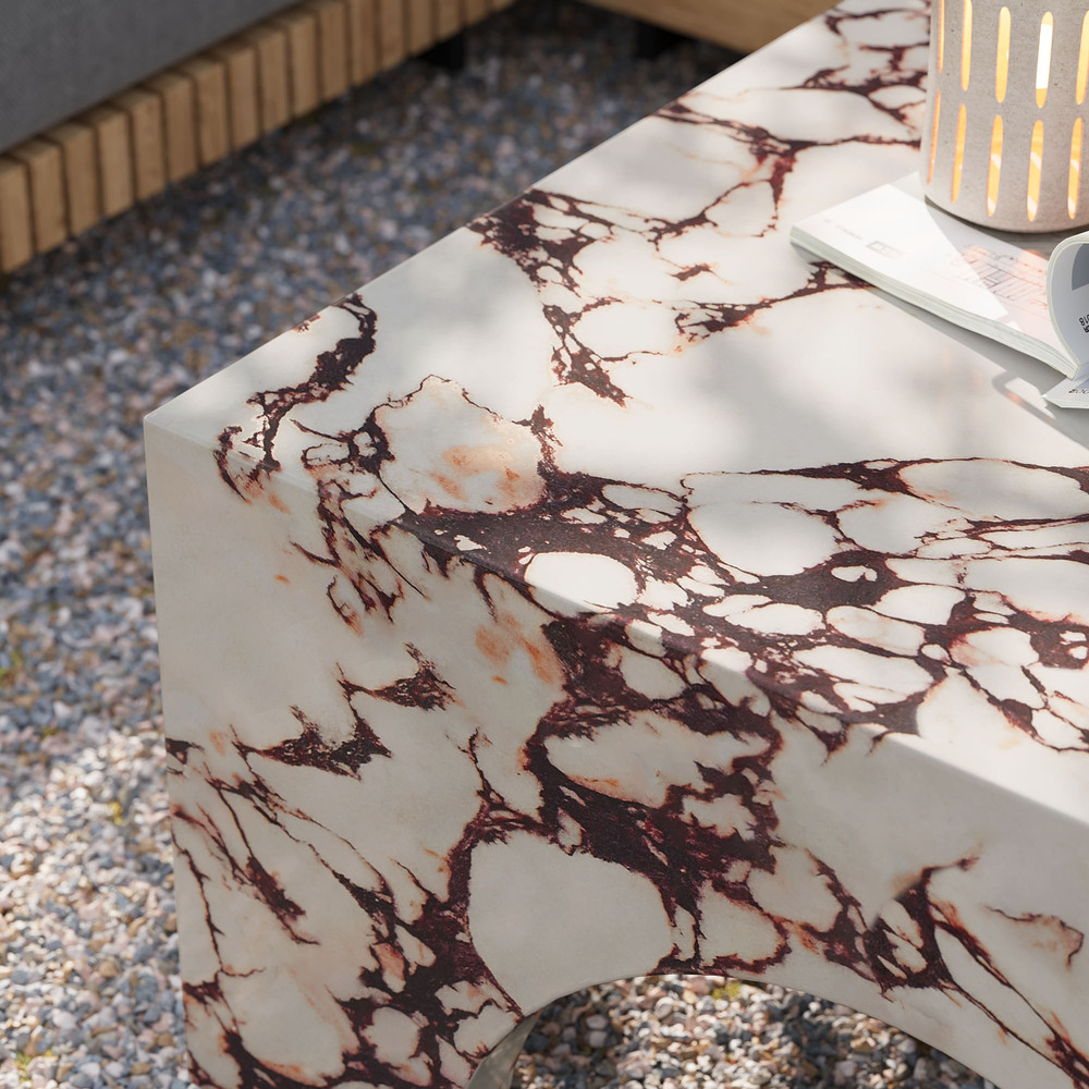 Valen Indoor - Outdoor Patio Arched Concrete Coffee Table in Red Marble by Modway - Image 10