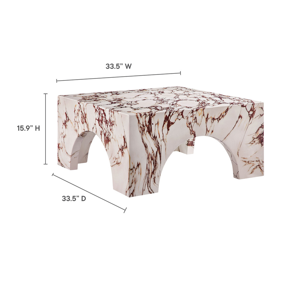 Valen Indoor - Outdoor Patio Arched Concrete Coffee Table in Red Marble by Modway - Image 2