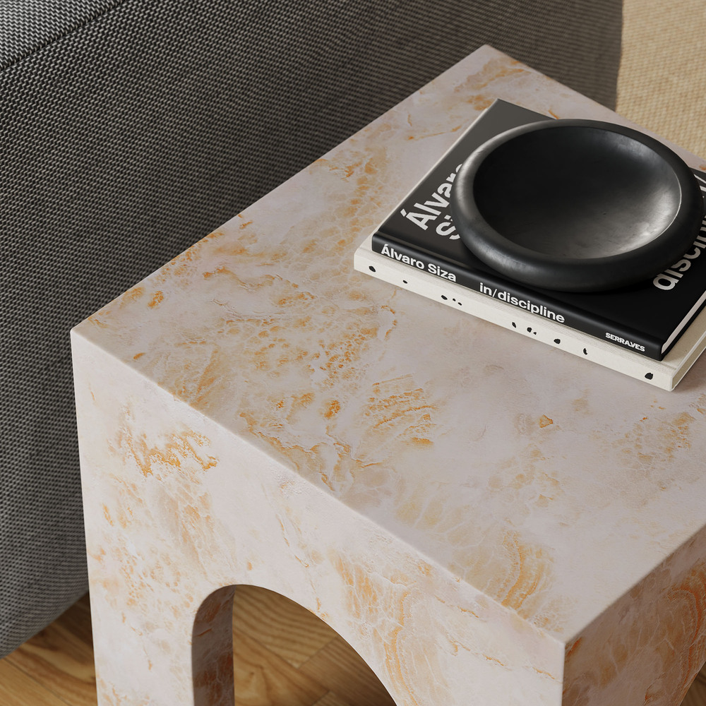 Valen Square Indoor - Outdoor Patio Arched Concrete Side Table in Honey Onyx by Modway - Image 10