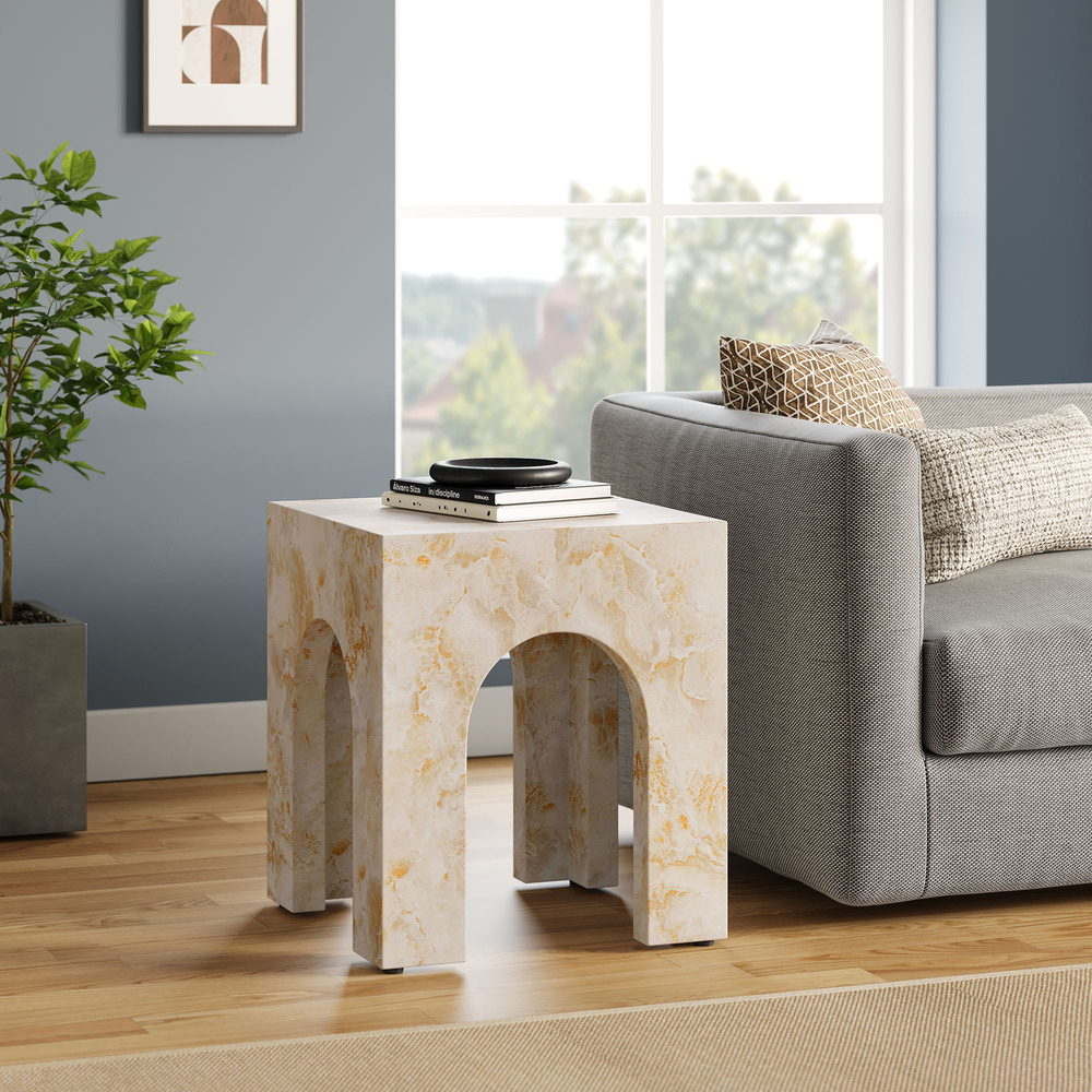 Valen Square Indoor - Outdoor Patio Arched Concrete Side Table in Honey Onyx by Modway - Image 9