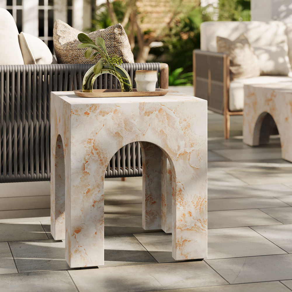 Valen Square Indoor - Outdoor Patio Arched Concrete Side Table in Honey Onyx by Modway - Image 11
