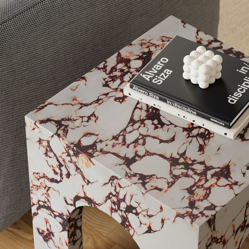 Valen Square Indoor - Outdoor Patio Arched Concrete Side Table in Red Marble by Modway - Image 11