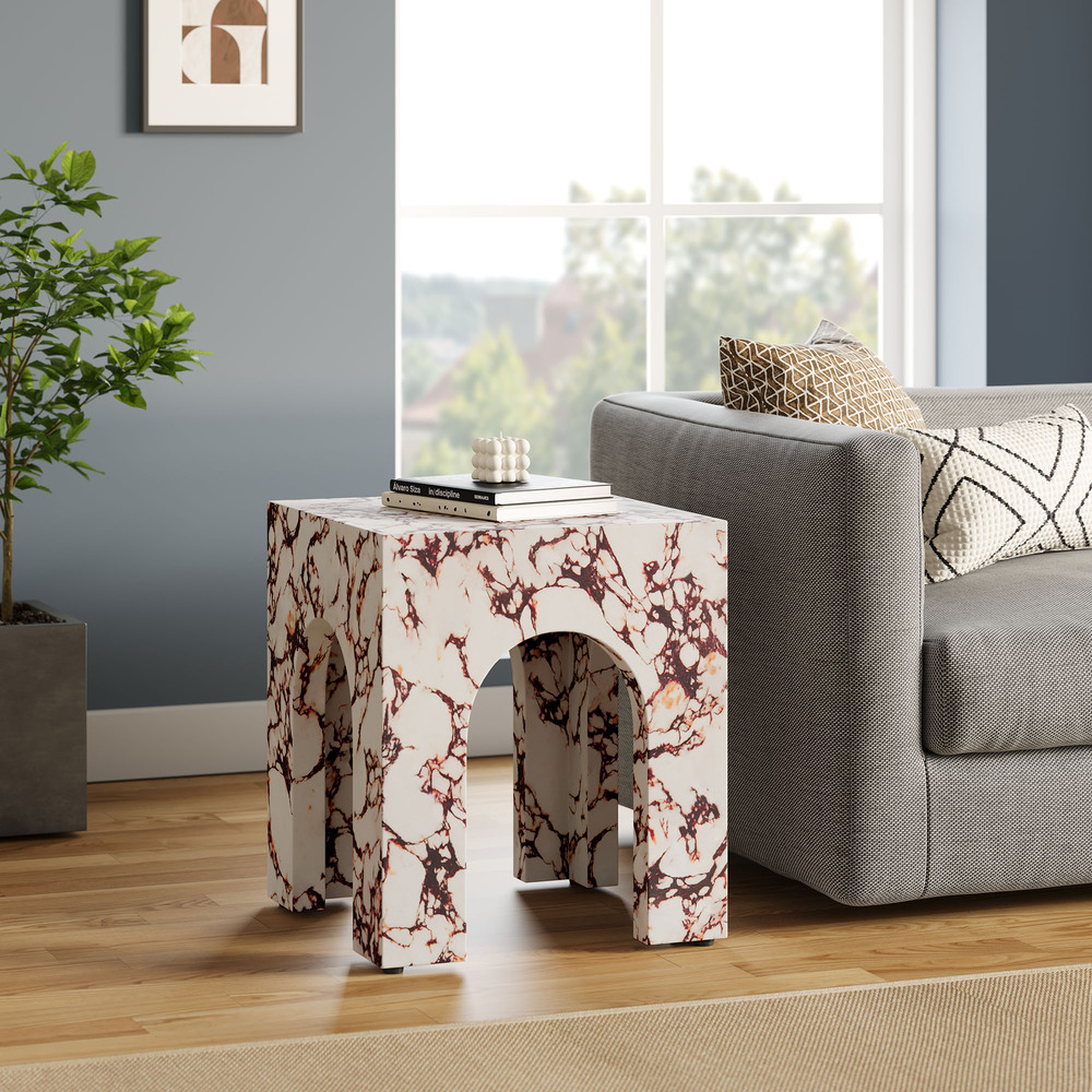 Valen Square Indoor - Outdoor Patio Arched Concrete Side Table in Red Marble by Modway - Image 10