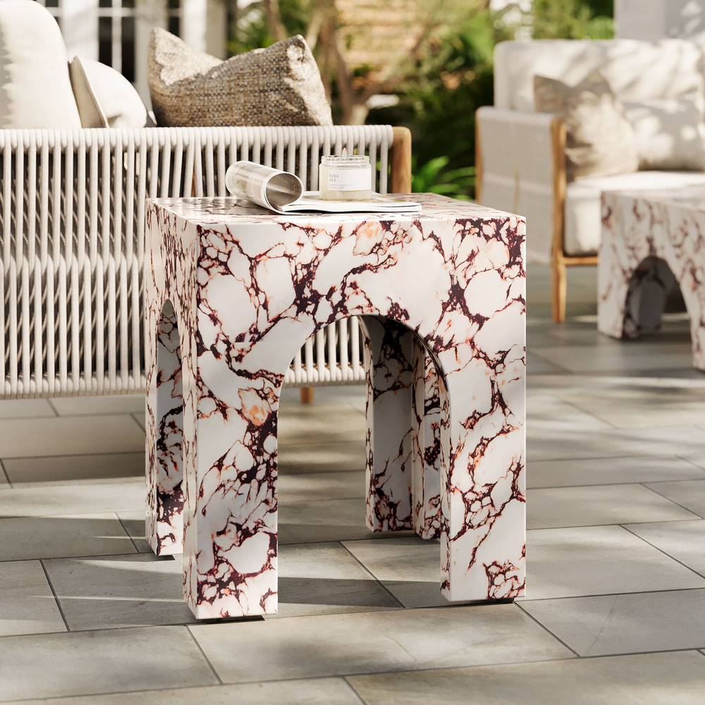 Valen Square Indoor - Outdoor Patio Arched Concrete Side Table in Red Marble by Modway - Image 9