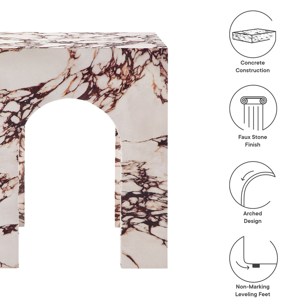 Valen Square Indoor - Outdoor Patio Arched Concrete Side Table in Red Marble by Modway - Image 3