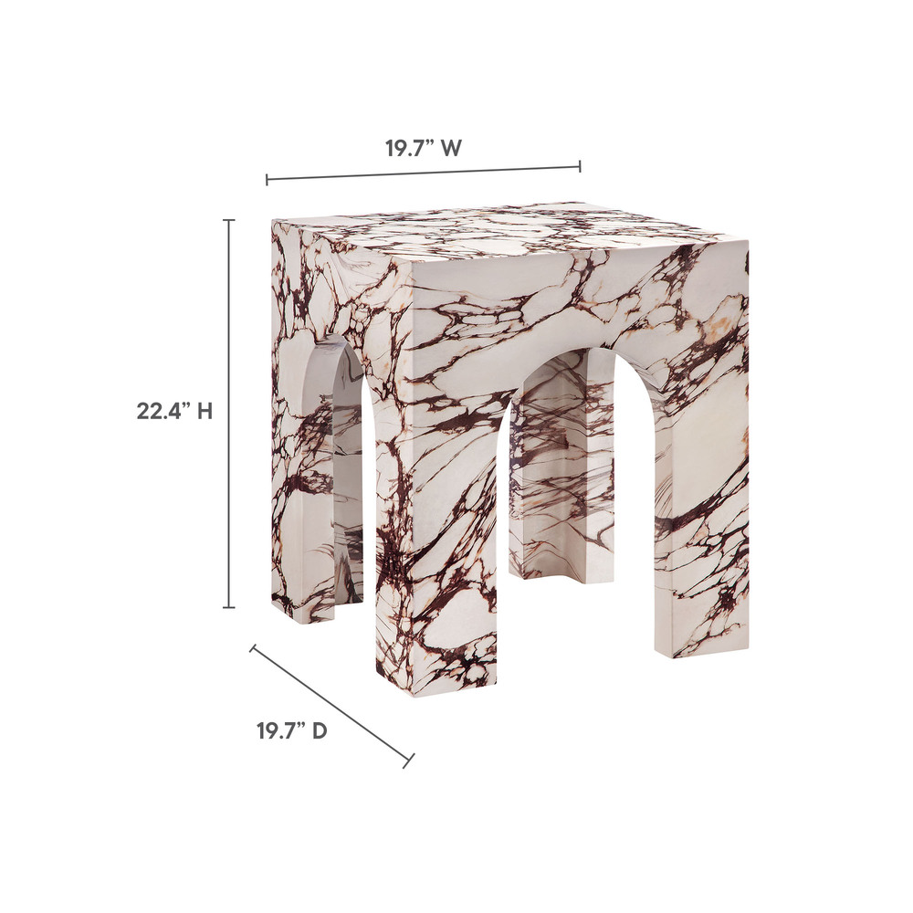 Valen Square Indoor - Outdoor Patio Arched Concrete Side Table in Red Marble by Modway - Image 2